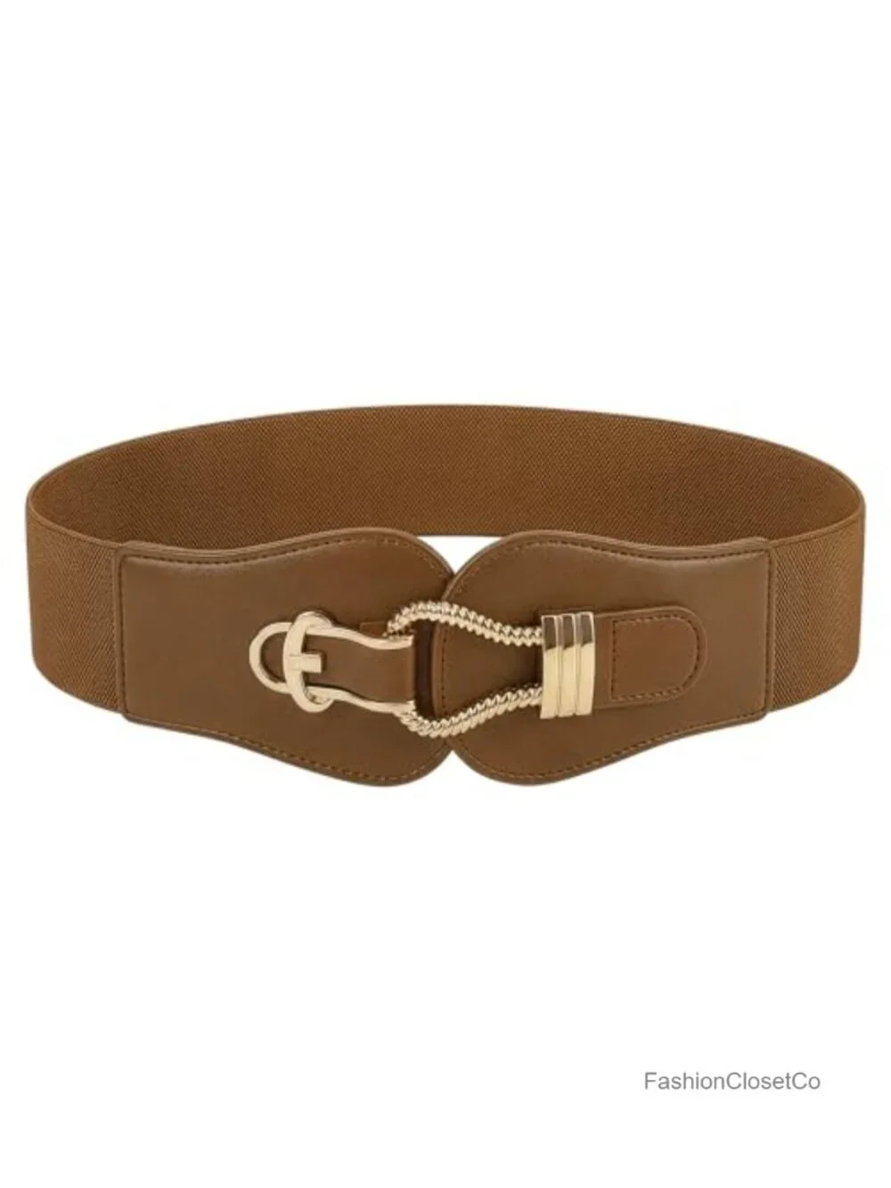 Vintage Style Cinch Belt Faux Leather Gold-Tone Hook Elastic Stretch